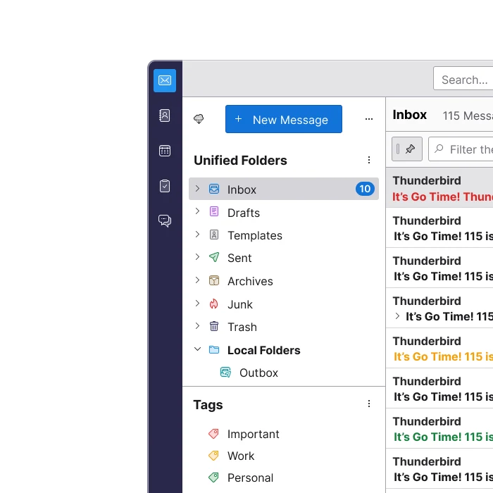 Thunderbird official product illustration showing its email interface