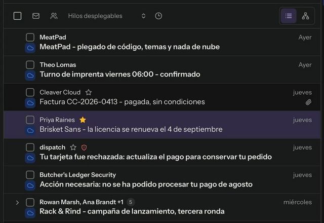 En los ajustes de atajos de teclado, el atajo de Destacar cambia de s a l. Después se pulsa l y el mensaje abierto queda destacado. · Reviewed for MailVault version 2.20.0