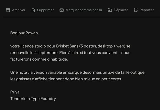 La barre d’outils du message ouvert s’affiche, un préréglage d’actions rapides est choisi dans Paramètres, puis la barre d’outils montre un autre ensemble d’actions. · Reviewed for MailVault version 2.20.0