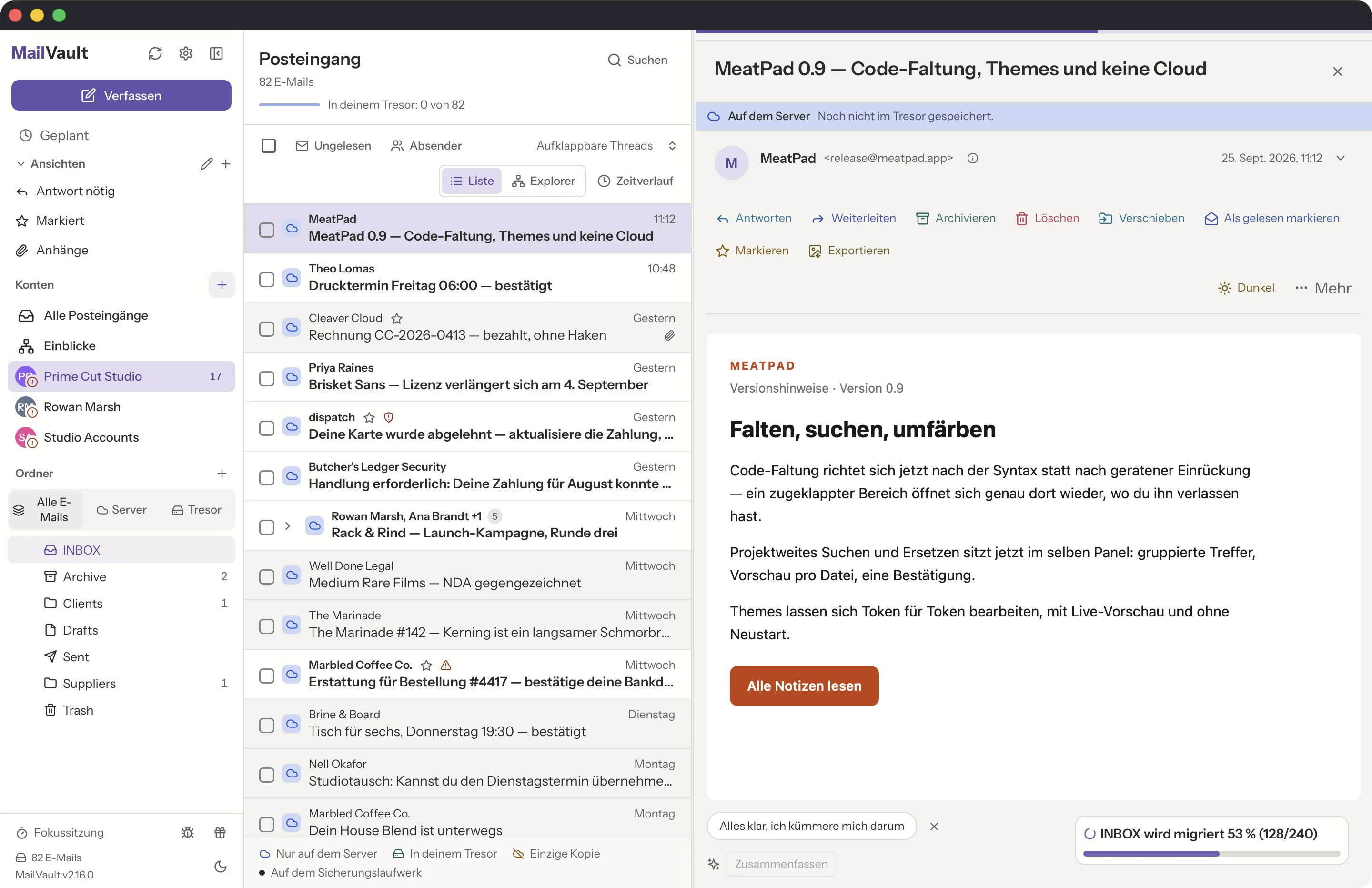 Native App im MailVault-Fenster