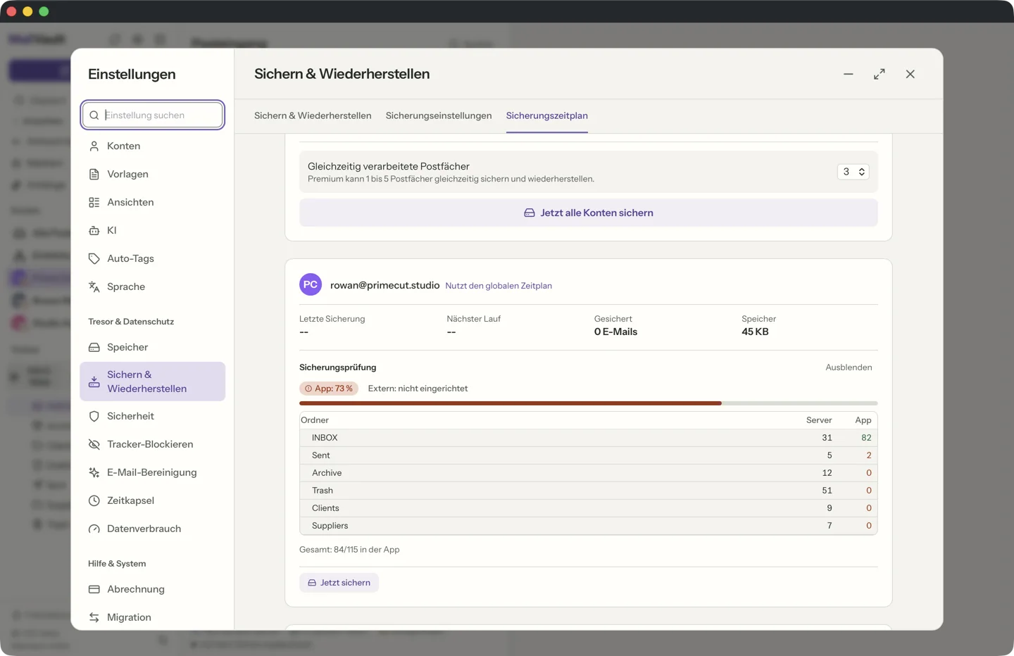 Überwachung des Backup-Zustands in MailVault · MailVault version 2.16.0