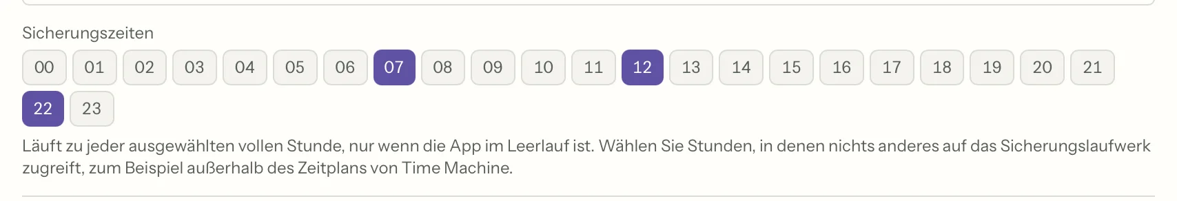 Geplante Sicherungen in MailVault, Nahaufnahme