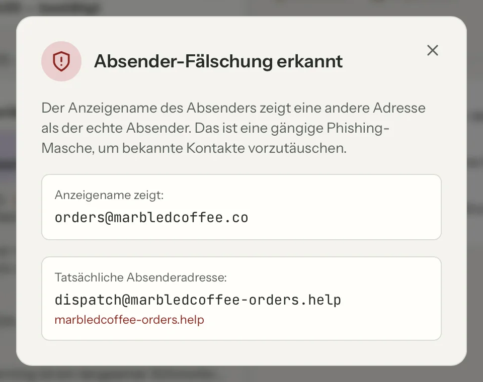 Absenderprüfung in MailVault, Nahaufnahme