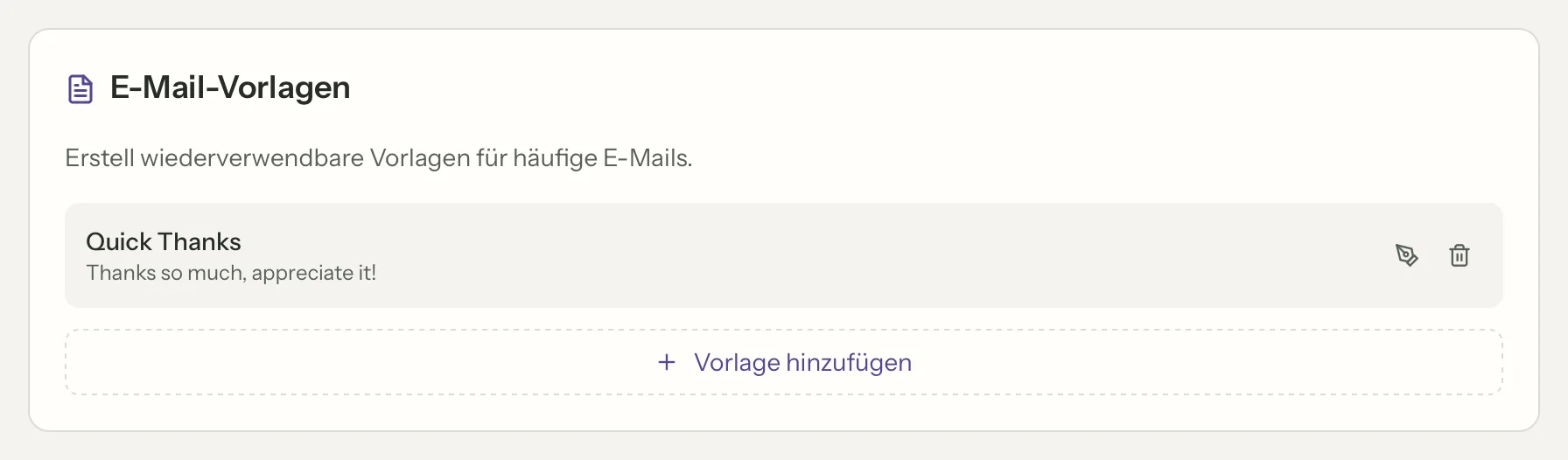 Vorlagen in MailVault, Nahaufnahme