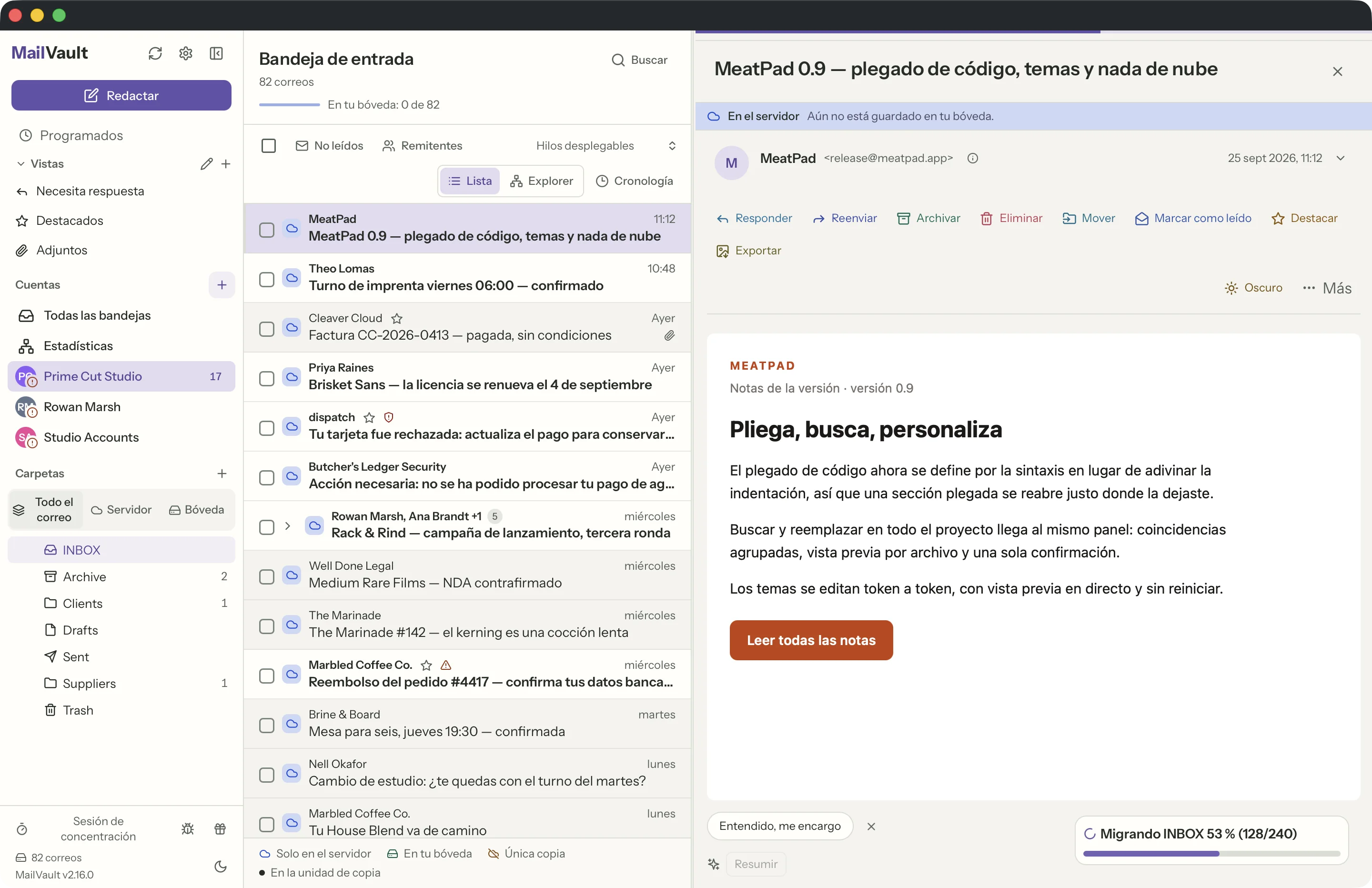 App nativa en la ventana de MailVault