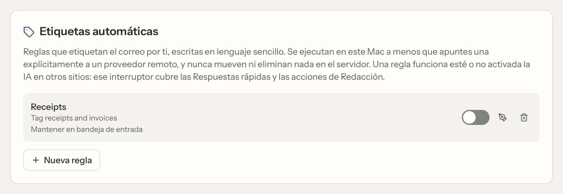 Reglas de etiquetado en MailVault, de cerca