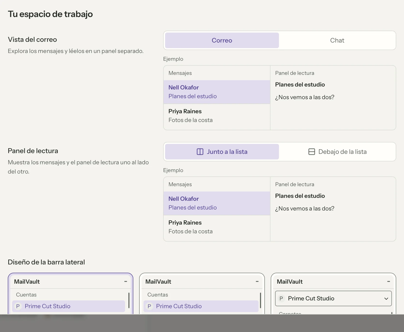 Disposición en MailVault, de cerca