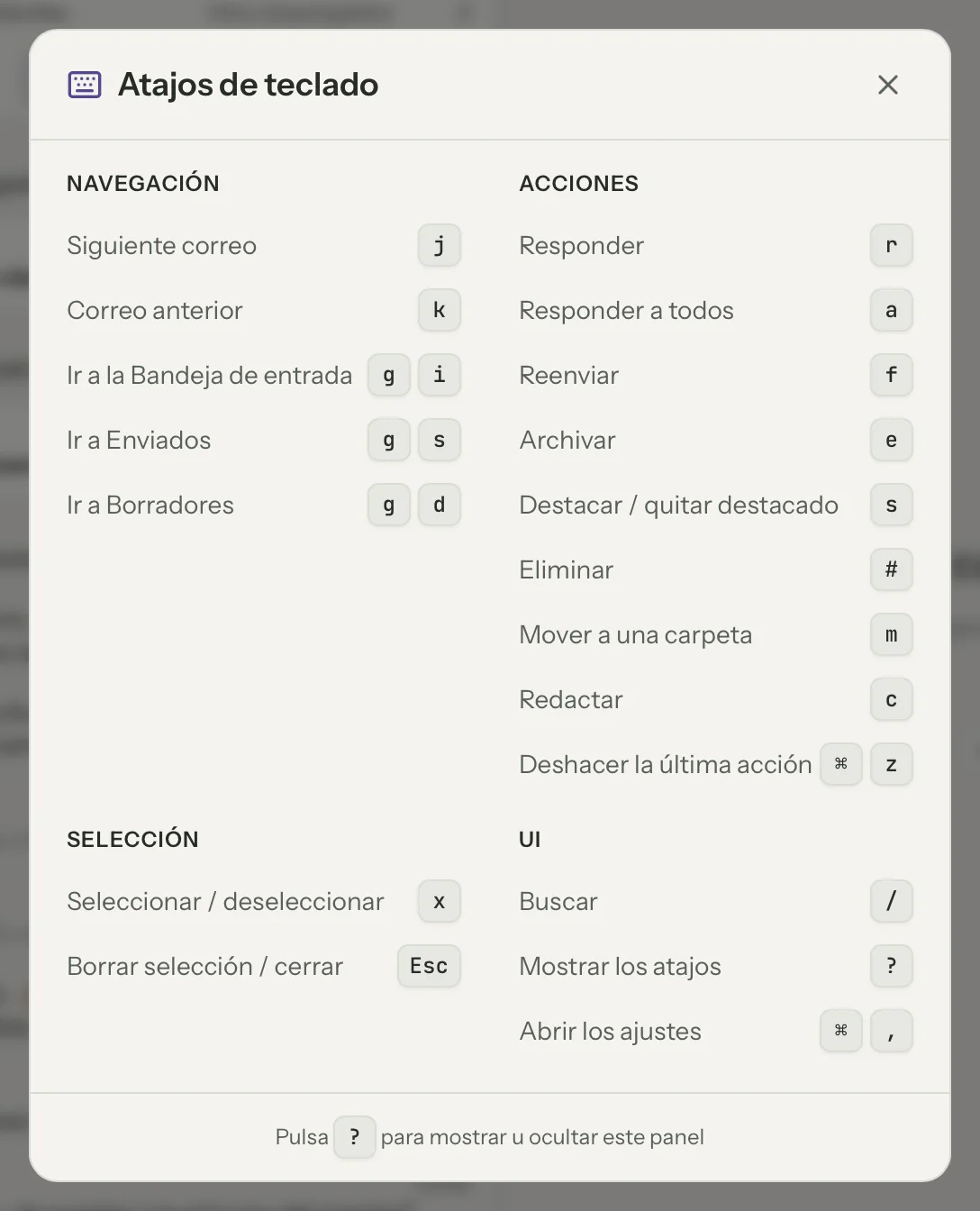 Atajos de teclado en MailVault, de cerca