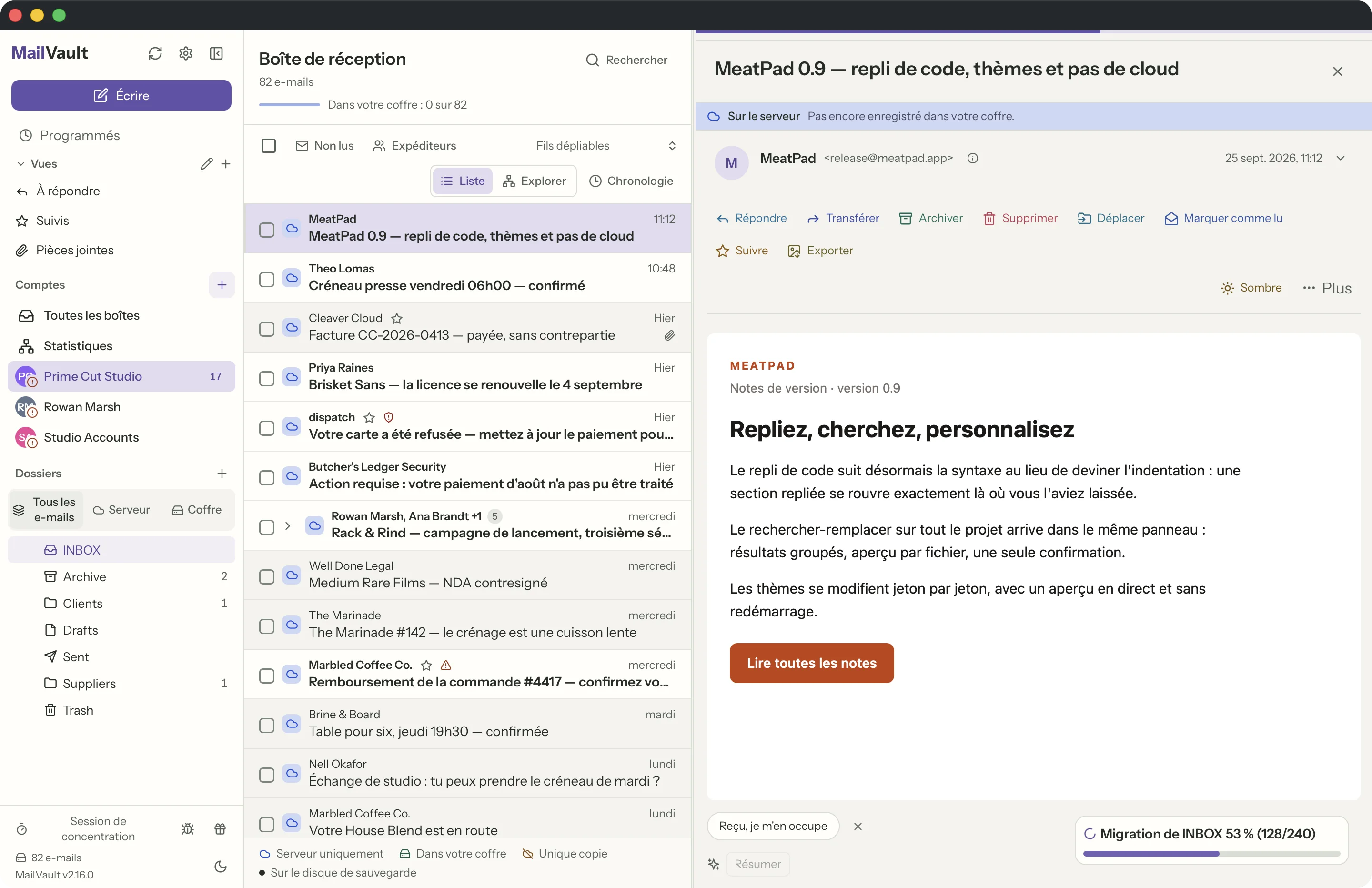 App native dans la fenêtre MailVault