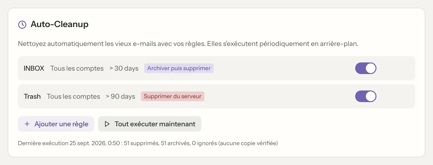 Archiver et supprimer dans MailVault, en gros plan