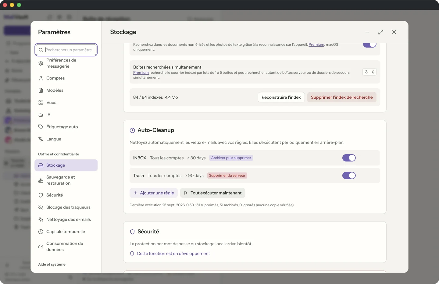 Règles de nettoyage automatique dans MailVault · MailVault version 2.16.0