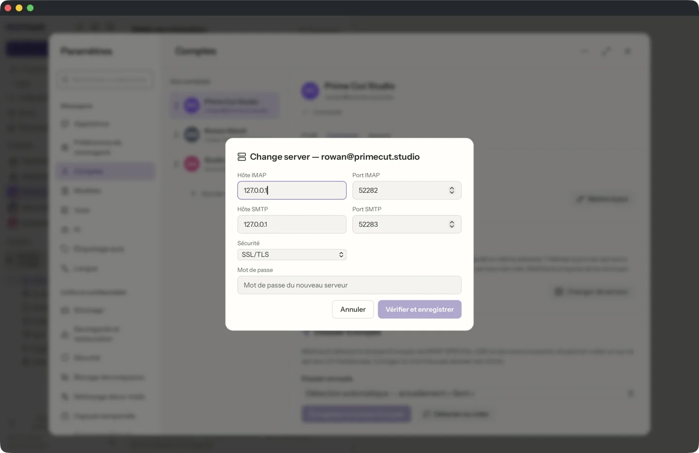 Changement de serveur guidé dans MailVault · MailVault version 2.16.0