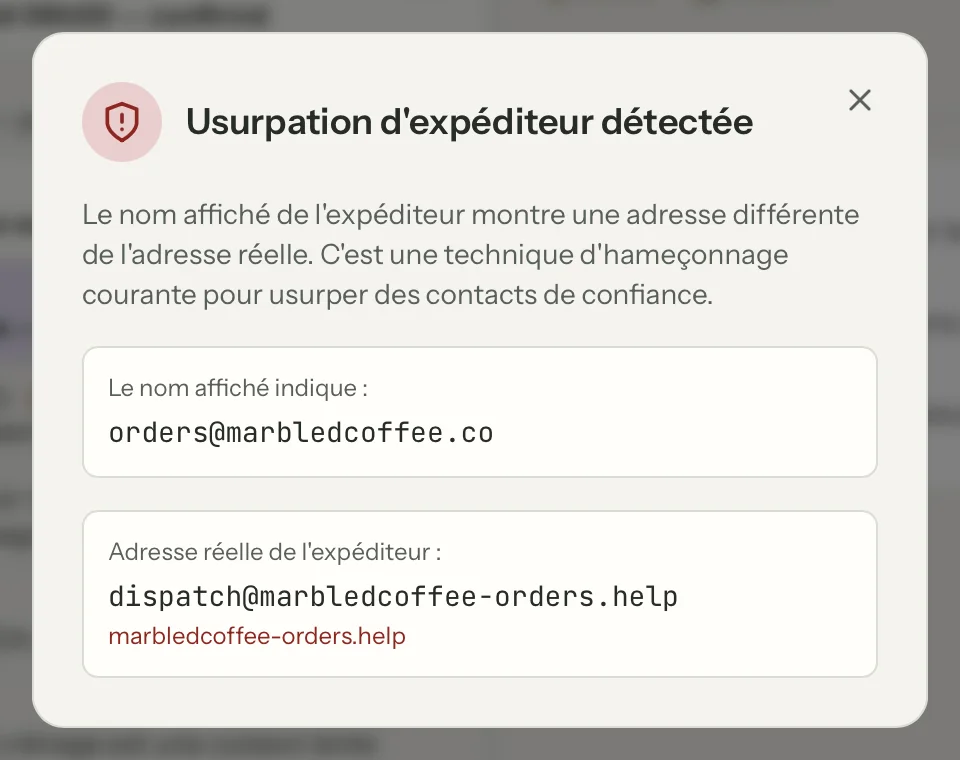 Vérification de l'expéditeur dans MailVault, en gros plan
