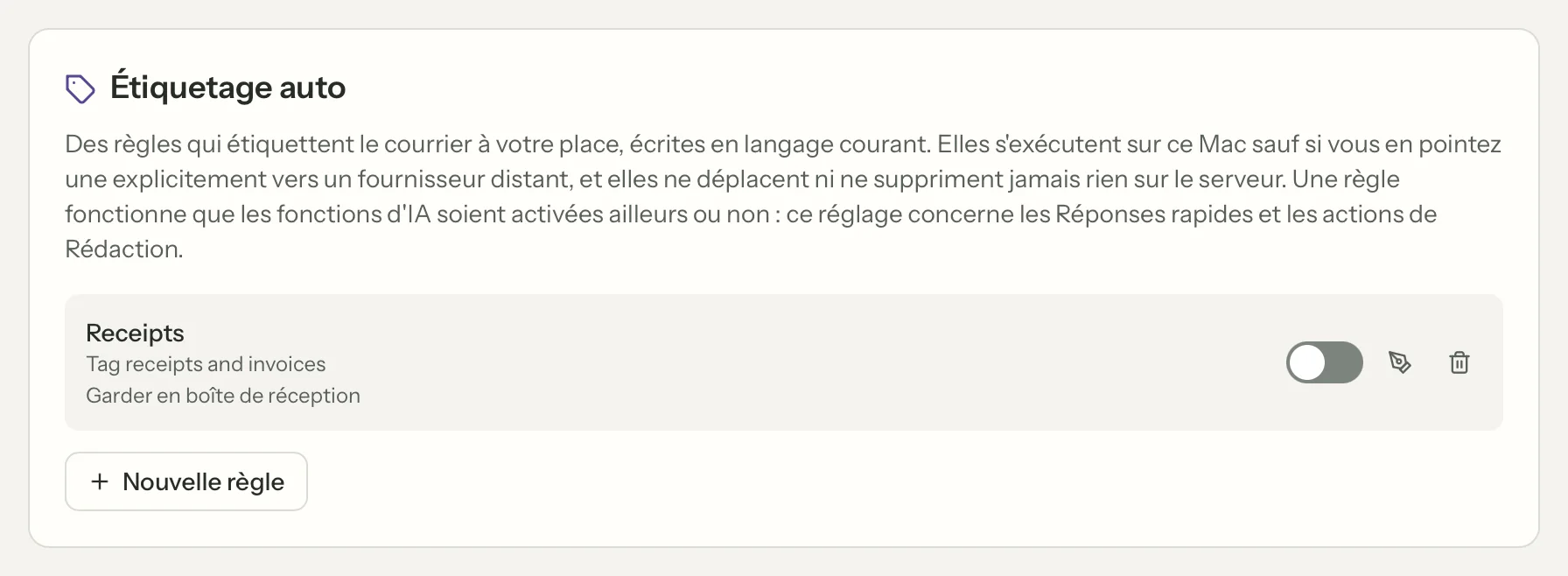 Règles d'étiquetage dans MailVault, en gros plan