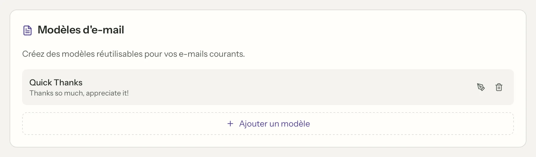 Modèles dans MailVault, en gros plan