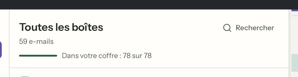 Boîte de réception unifiée dans MailVault, en gros plan