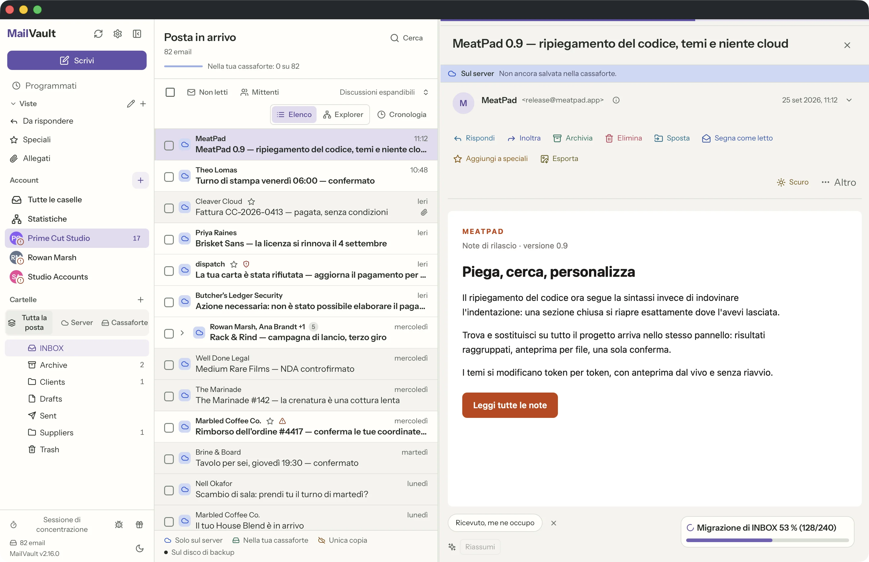 App nativa nella finestra di MailVault