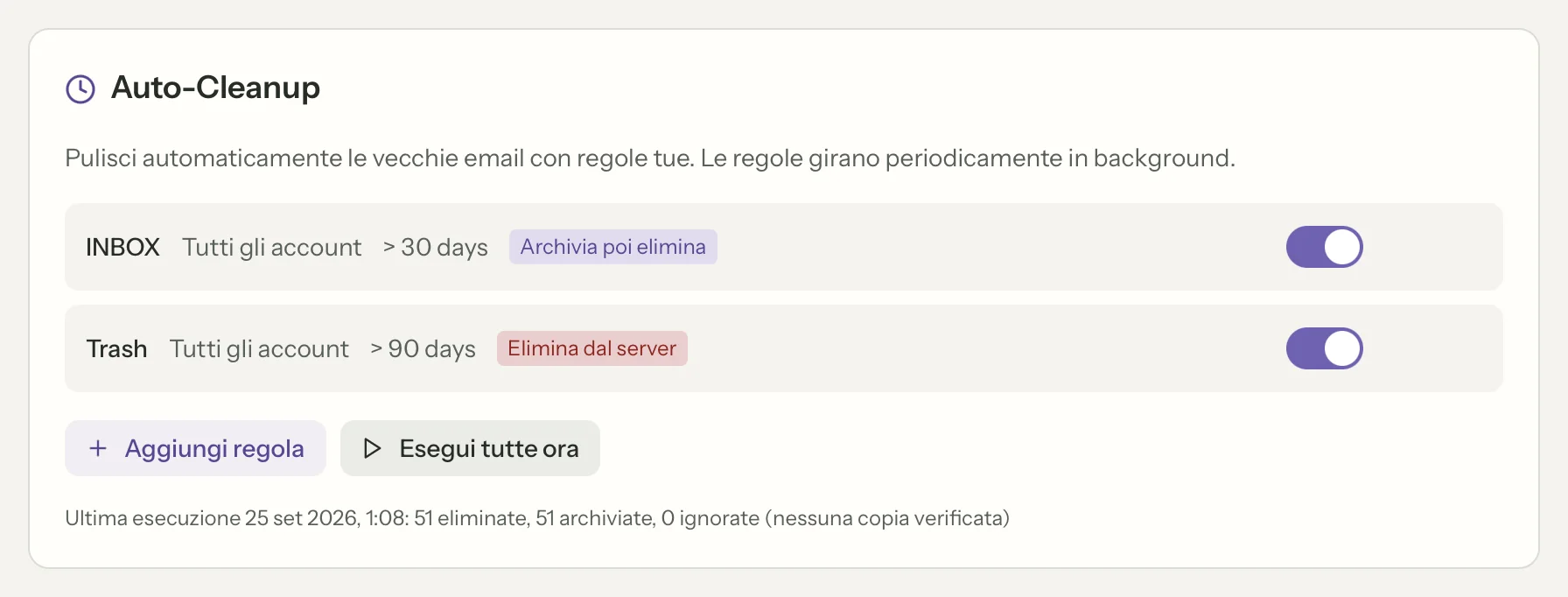 Archivia & Elimina in MailVault, primo piano