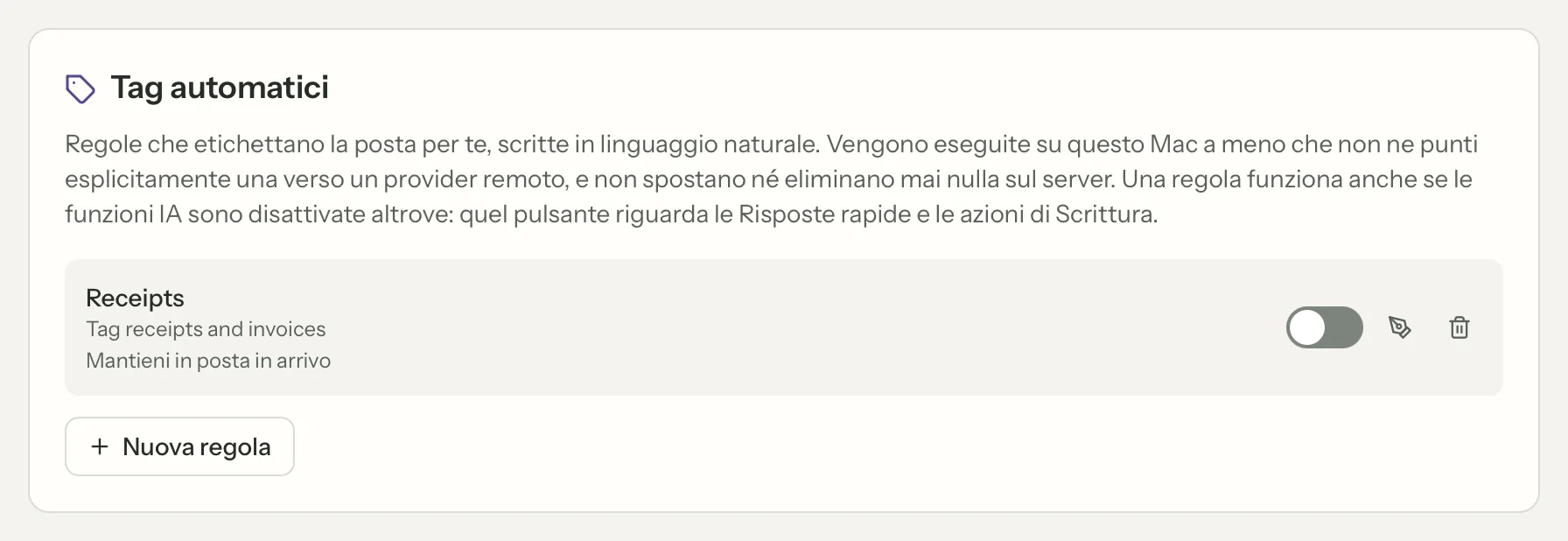 Regole di tagging in MailVault, primo piano