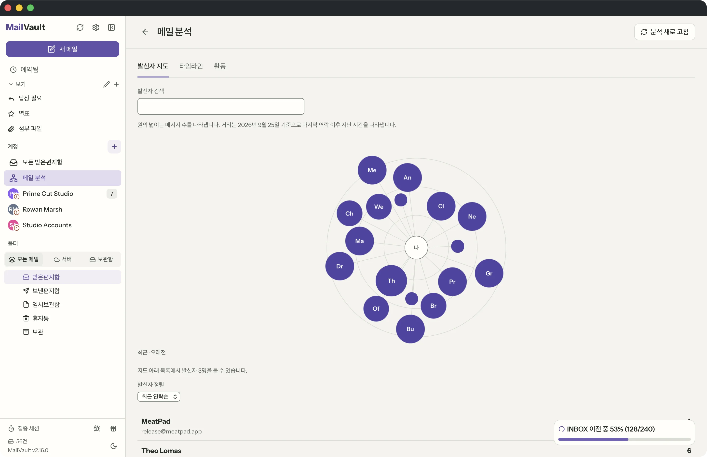 MailVault 창 속의 메일 분석