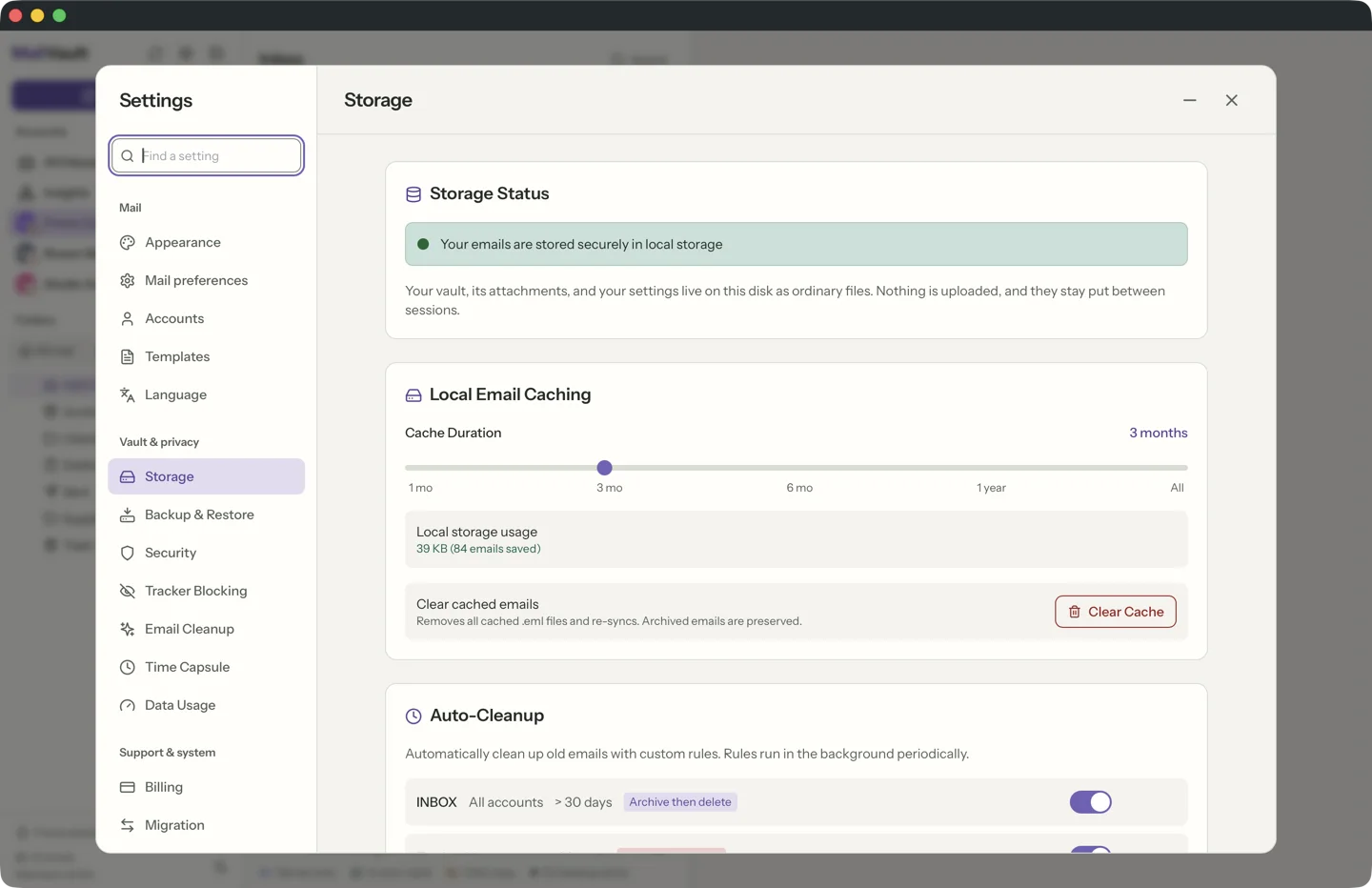 Auto-cleanup rules in MailVault