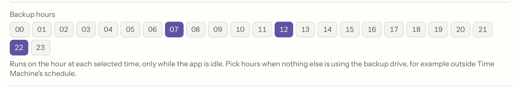 Scheduled backups in MailVault, close up