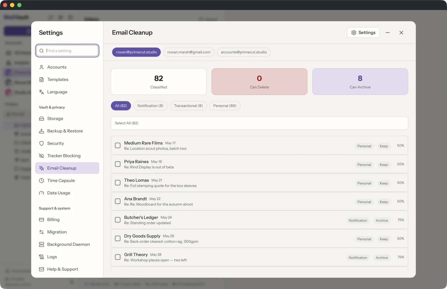 Email Cleanup in MailVault