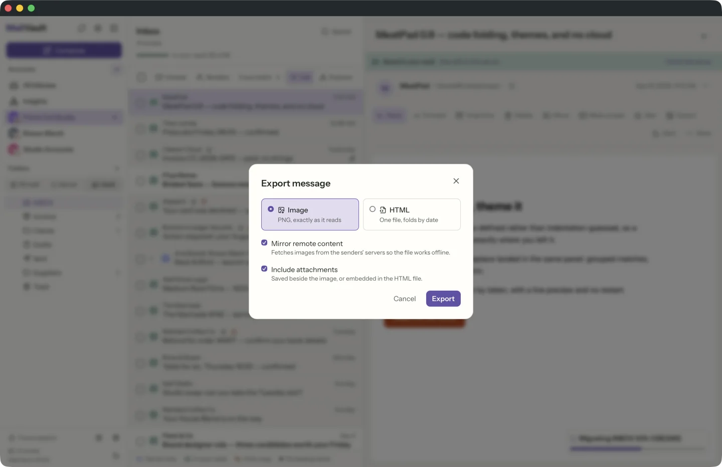 Export as image or HTML in MailVault