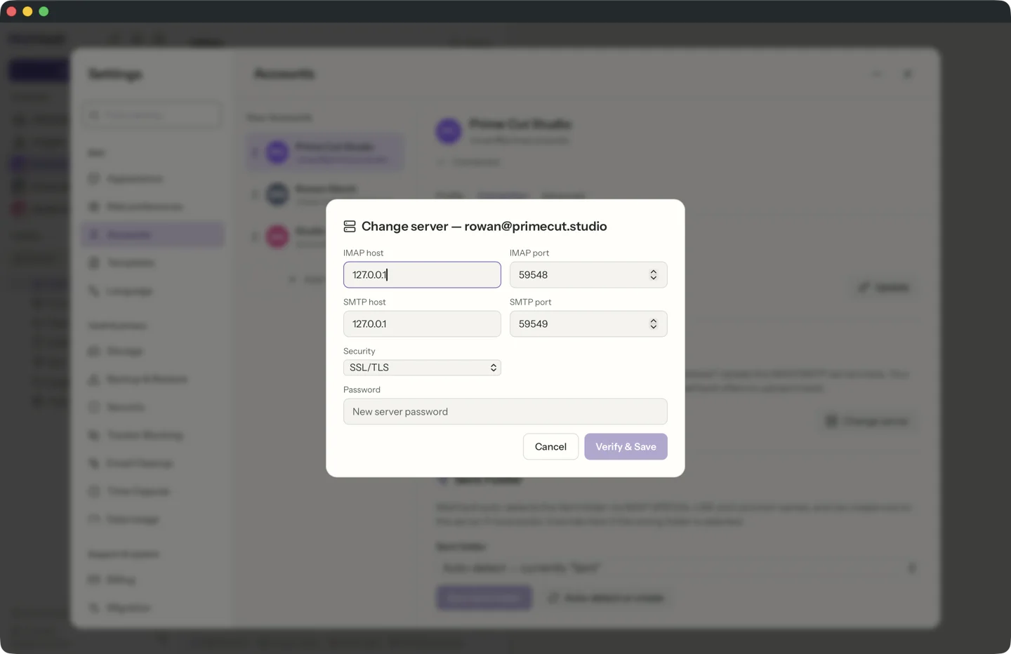 Guided server change in MailVault