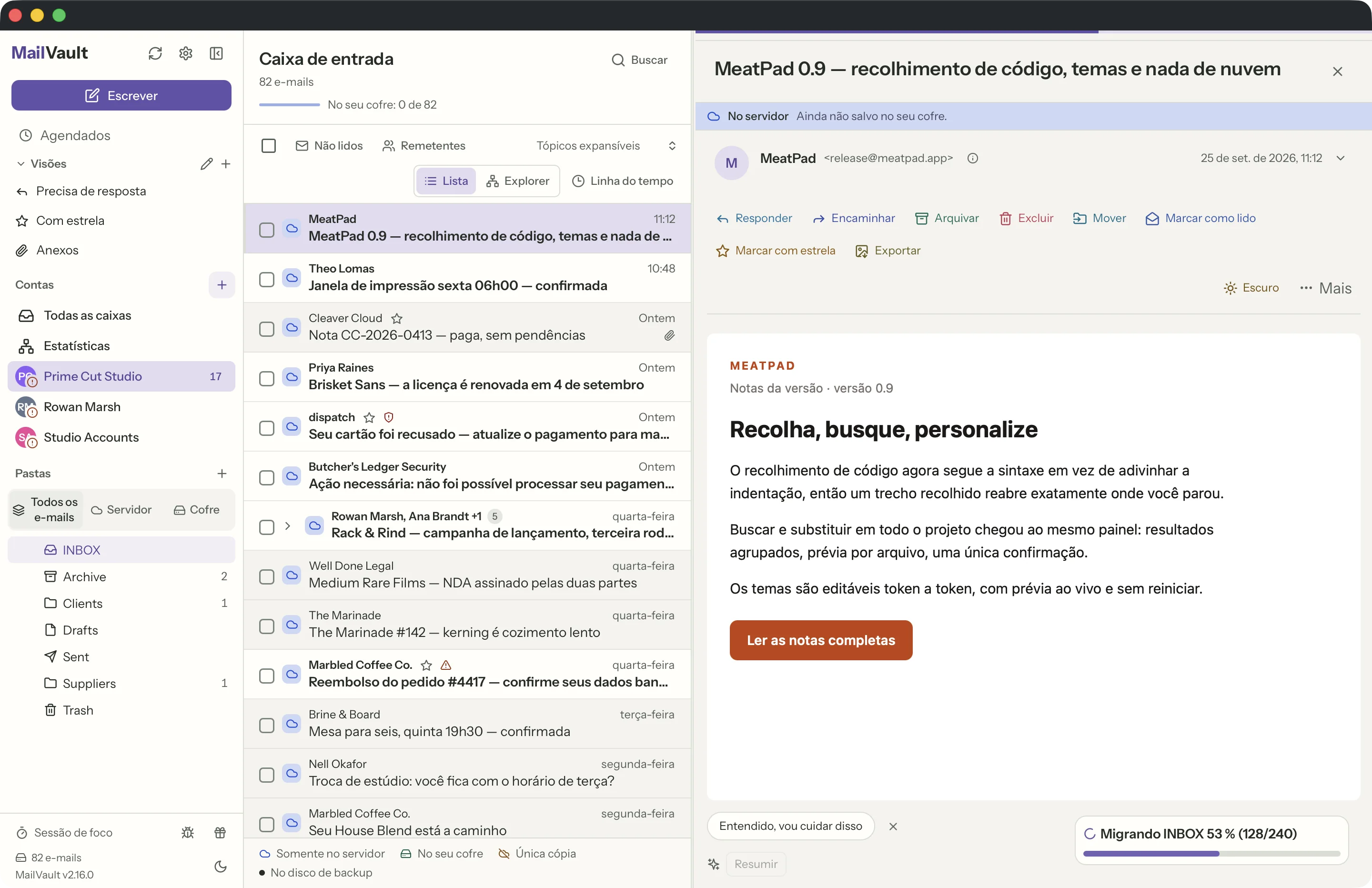 App nativo na janela do MailVault