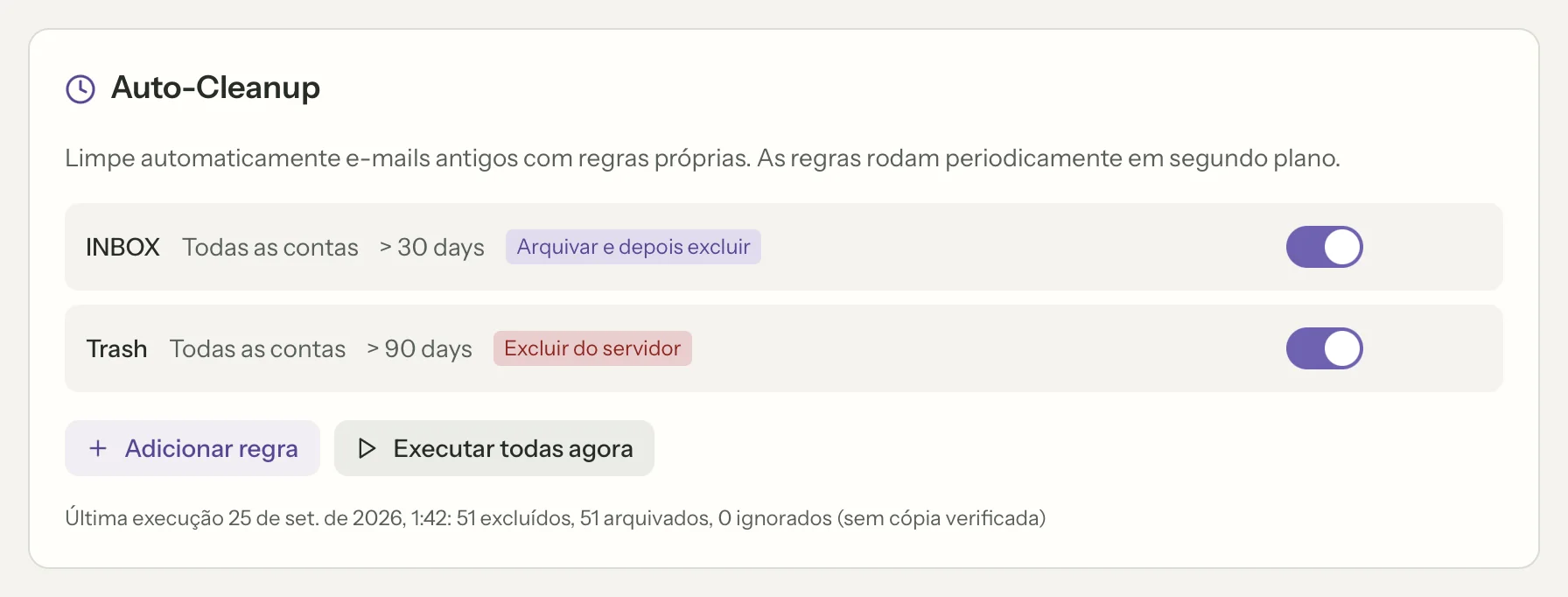 Arquivar e excluir no MailVault, em detalhe