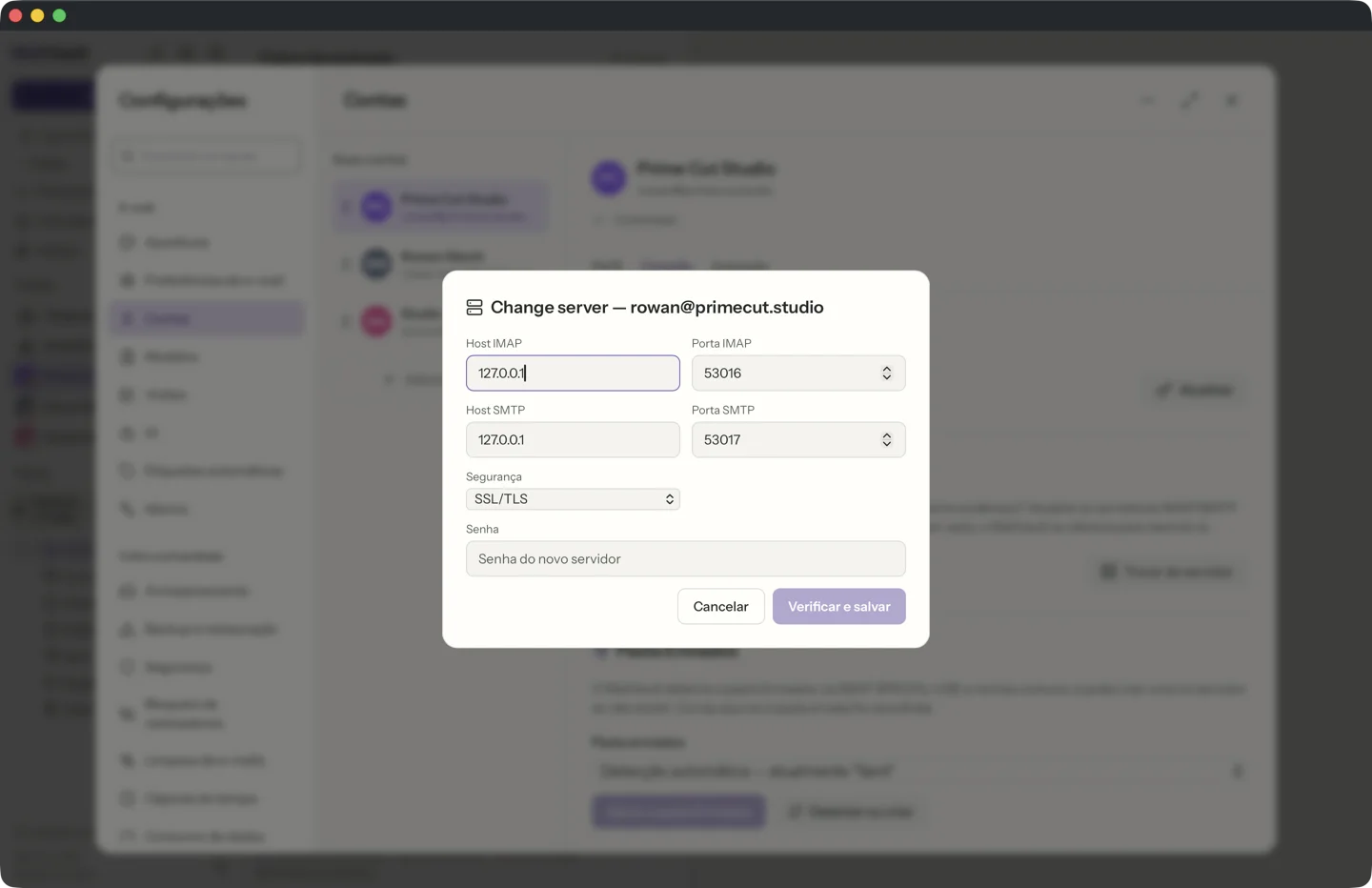 Mudança guiada de servidor no MailVault · MailVault version 2.16.0