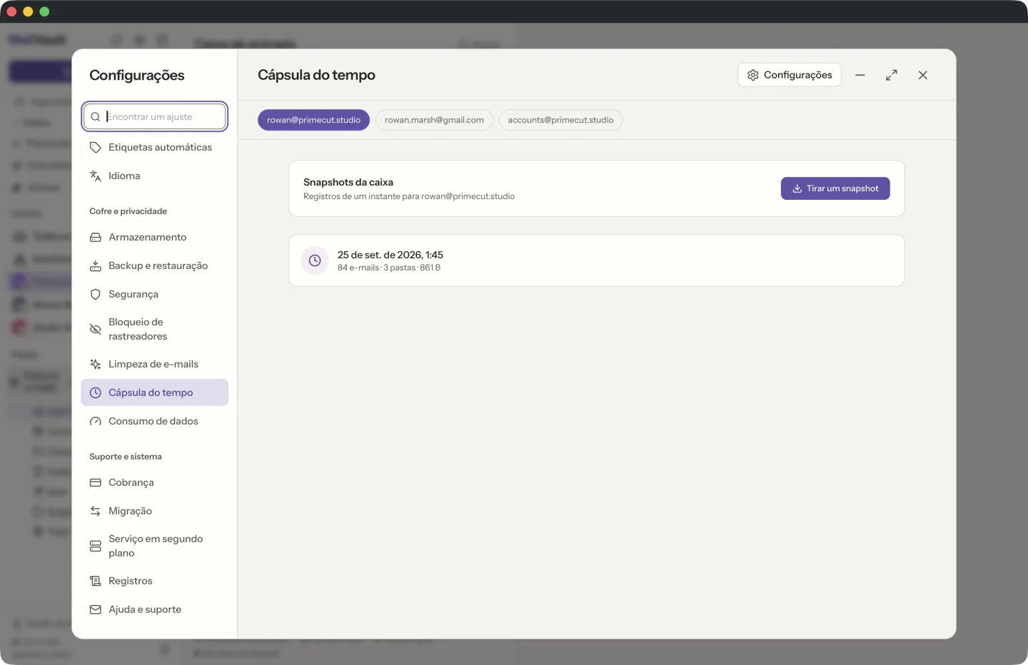 Cápsula do tempo no MailVault · MailVault version 2.16.0
