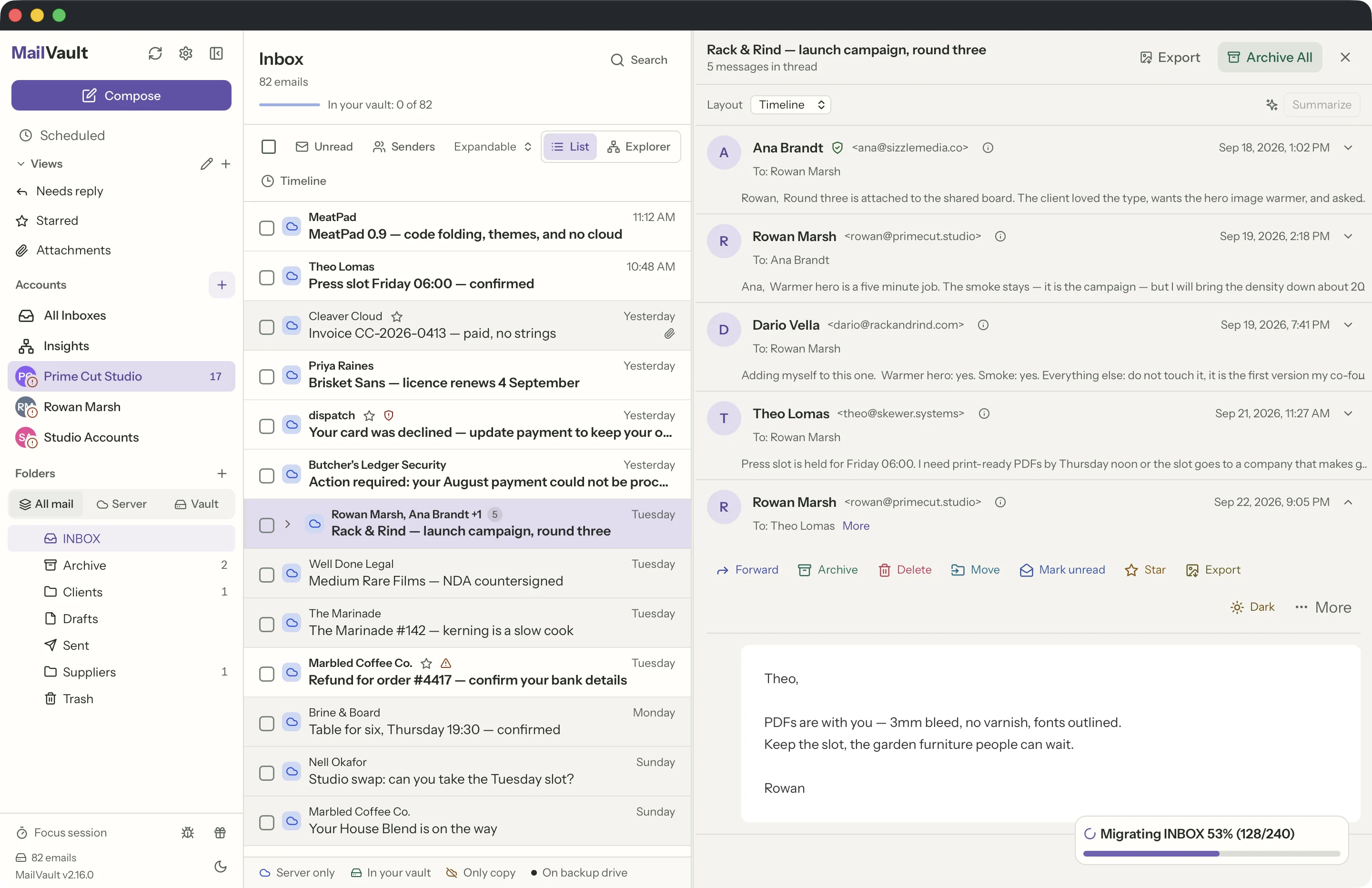 Sender verification in the MailVault window